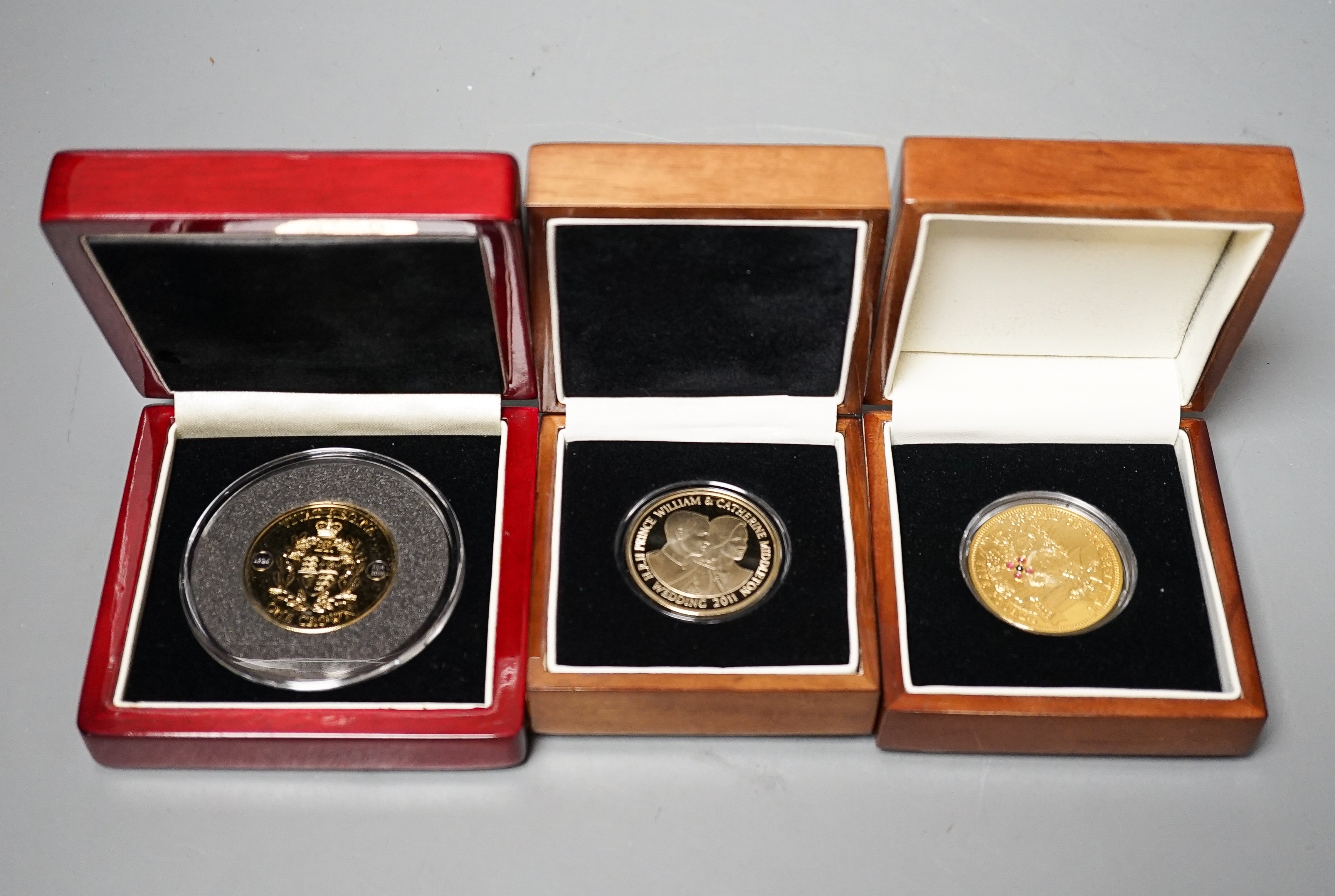 Four London mint silver coins - £5 2008, 2009, 2010 piedfort crown, William & Catherine silver coin 2011, together with two Victorian silver sixpences, cased with certificates (5)